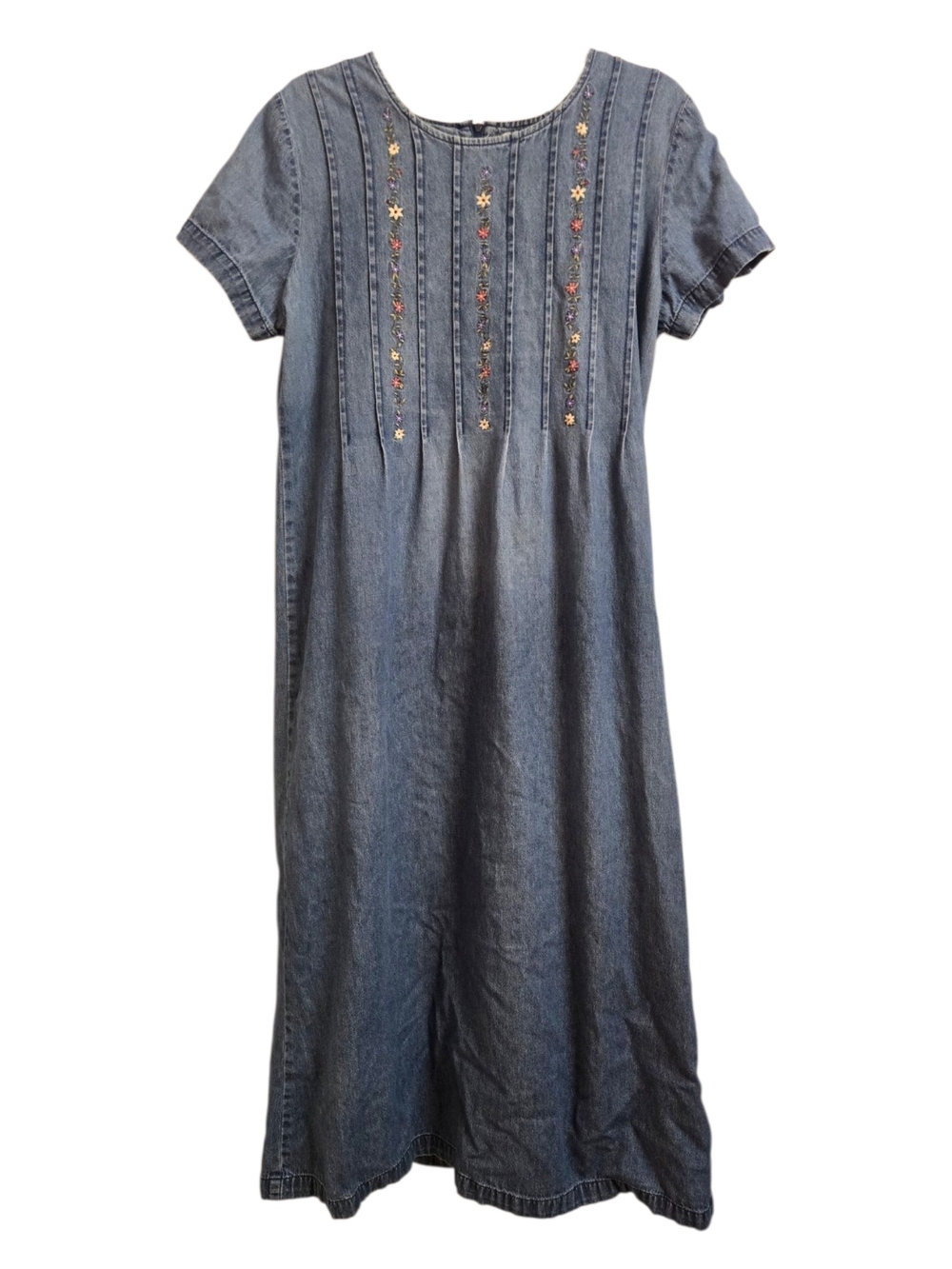 Bobbie Brooks vintage 1990s embroidered floral denim maxi dress